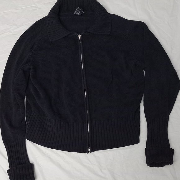 Cardigan Knitted Navy Blue 45 % Cotton & 55 Acrylic Woman' 1X Front Zipper. - Picture 7 of 7